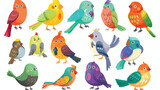 Cartoon happy birds collection set Flat vector isolated