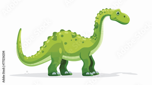 Cartoon green dinosaur on white background Flat vector