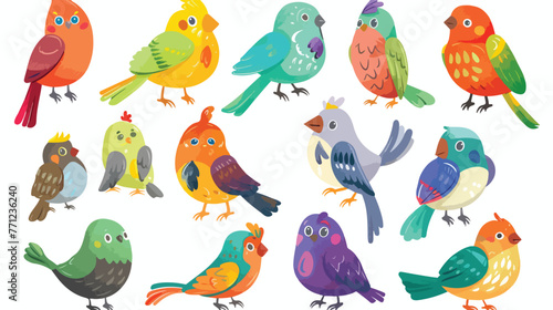 Cartoon happy birds collection set Flat vector isolated © Roses