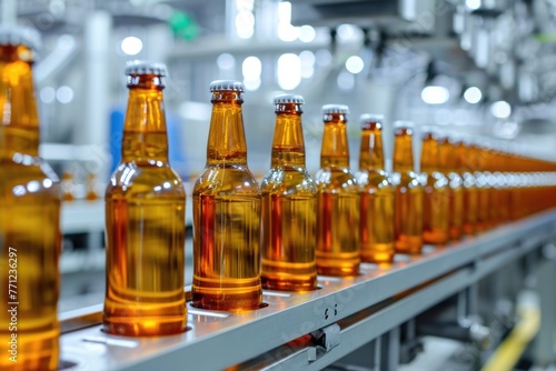 Empty glass bottles in factory to fill with drink