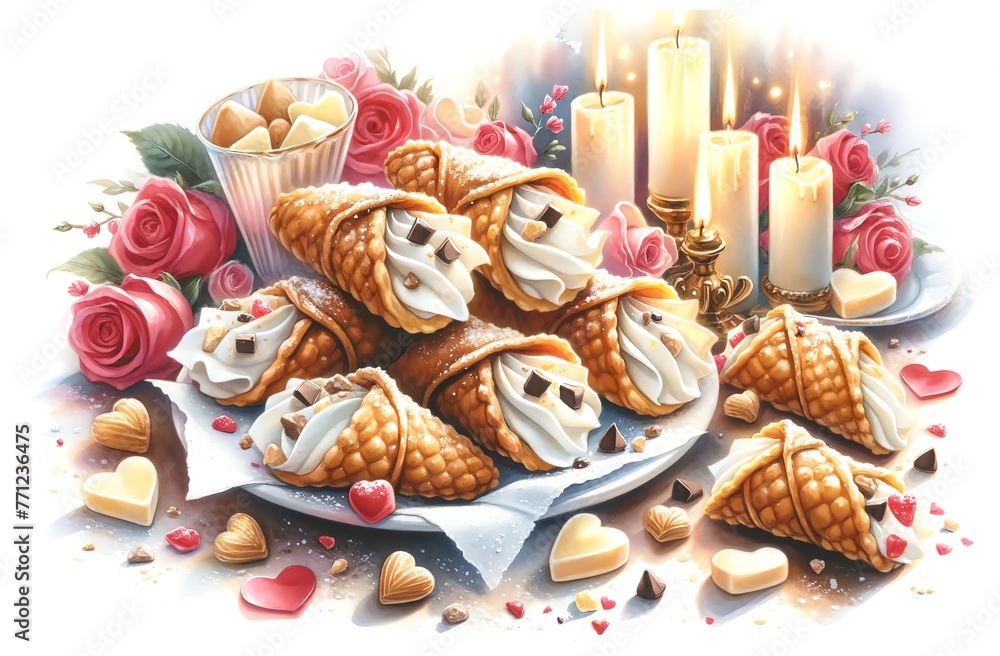 Naklejka premium Watercolor Painting of Cannoli Bites