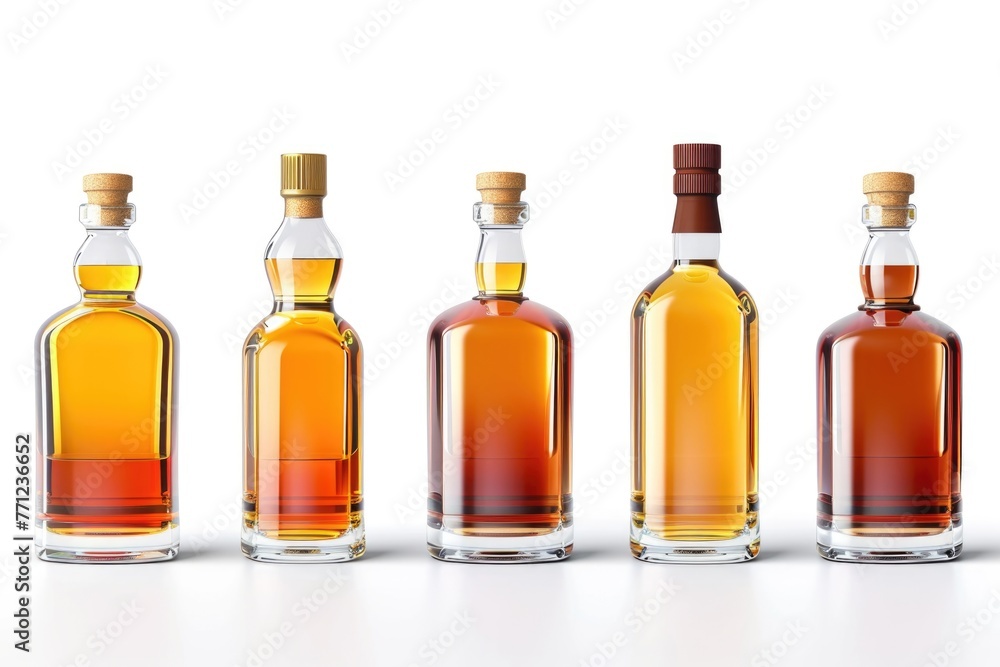 Set of Full small flat bottles of whiskey isolated on white background Set of Full small flat bottles of whiskey isolated on white background