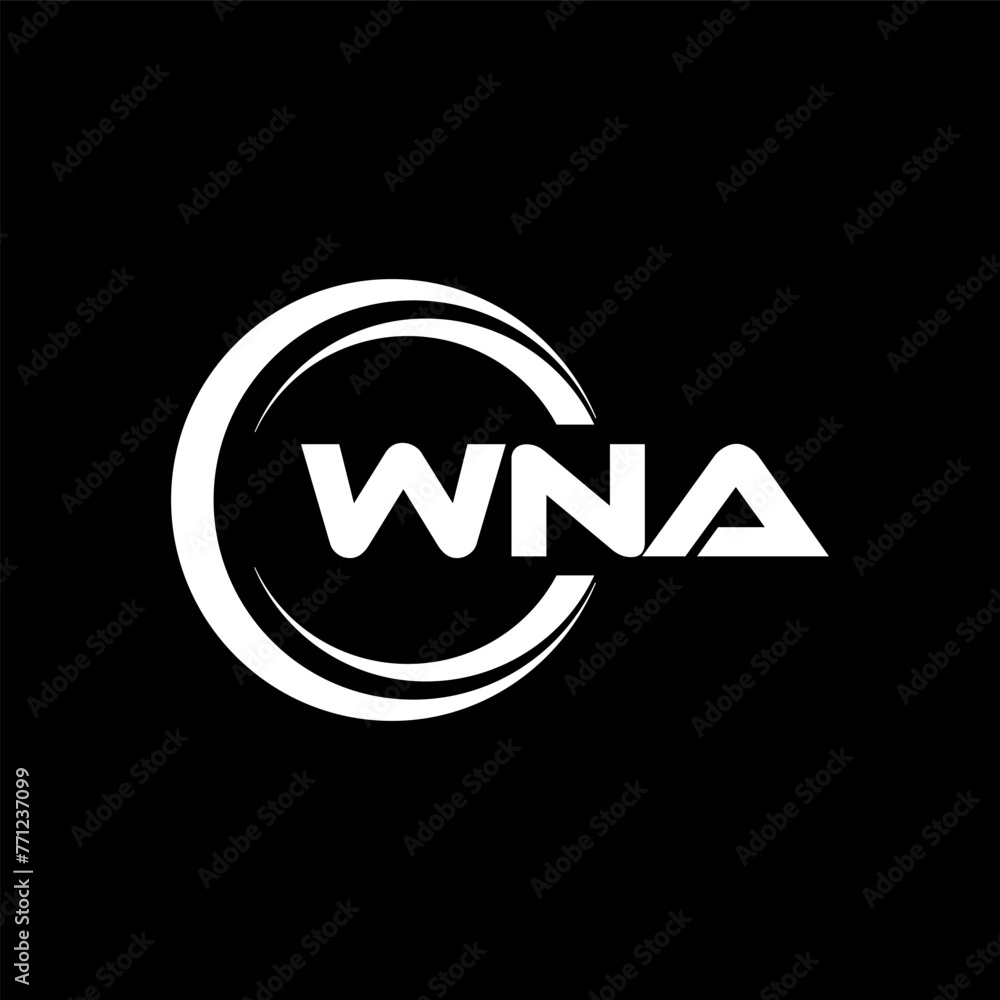 WNA letter logo design with black background in illustrator, cube logo, vector logo, modern alphabet font overlap style. calligraphy designs for logo, Poster, Invitation, etc.