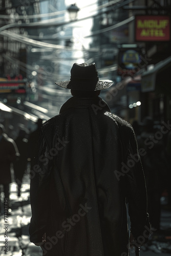A detective trails a suspect through crowded streets, a dance of shadow and avoidance © Rich4289
