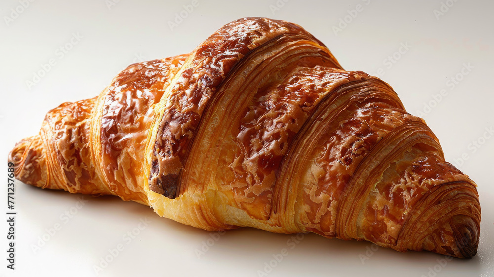 Traditional French Croissant Baked To Golden Brown on White Background