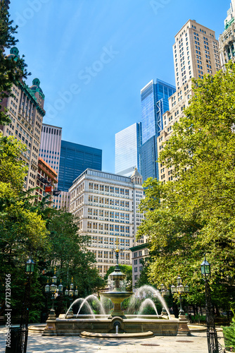Fountain in City Hall Park in Manhattan, New York City
