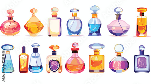Brand woman perfumes. Set of perfume bottles on white