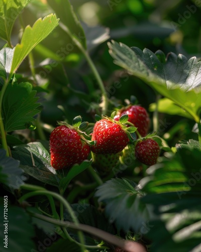 Close-up of strawberries growing on field