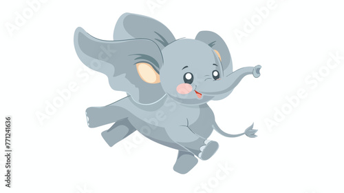 Cartoon elephant flying with his ear flat vector isolated