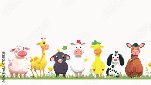 Cartoon farm animals flat vector isolated on white background