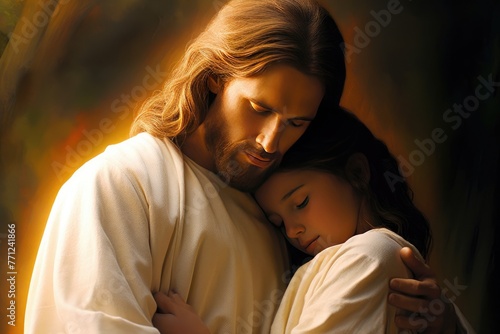 Lord Jesus hugging little girl