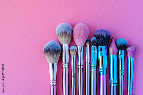 the makeup brushes are arranged on a pink background in be4faee5-ec79-4f00-9673-aa85c40cb4cd