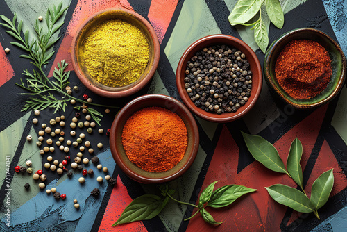 Spices on Artistic Geometric Background