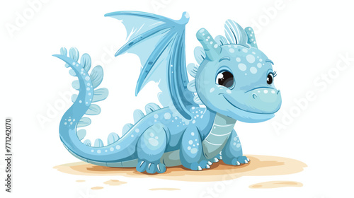 Cartoon funny blue baby dragon posing flat vector 