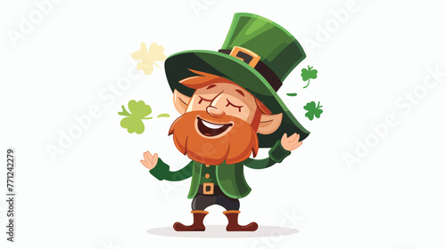 Cartoon funny leprechaun tipping his hat flat vector isolated