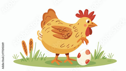 Cartoon hen holding a egg flat vector isolated on white