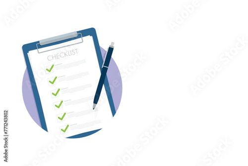 Check list document, paper check list and to do list with checkboxes, concept of survey, online quiz, completed things or done test, feedback.	