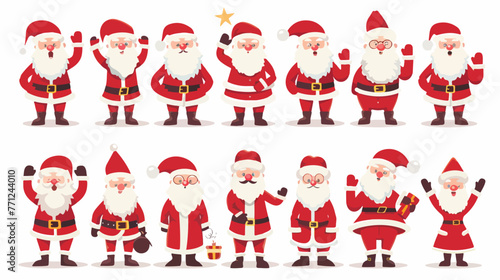Cartoon Santa Claus collection set flat vector isolate