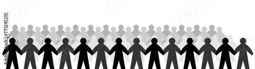 Paper people rainbow team in chain. Flat design isometric vector concept for teamwork, mutual aid and diversity. Vector Ilustration.Hands holding paper people.