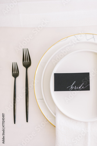 Elegant bridal place setting with gold details