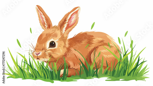 Cute Cartoon baby rabbit in the grass flat vector © Roses