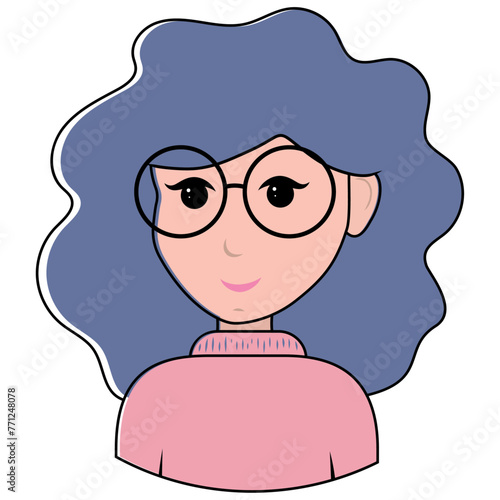 Cartoon - woman with glasses and violet hair - vector CMYK