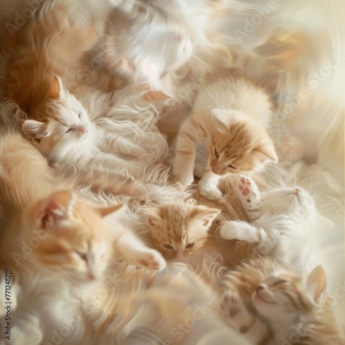 Playful Kittens Lounging in Soft, Blurred Pastel Surroundings photo