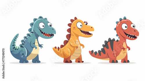 Cute illustration of three colorful dinosaur monsters