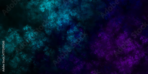 Star field background Aquamarine and blue and purple nebula universe. Cosmic neon light blue watercolor background aquarelle deep black Paper textured. Fantastic outer view space art.