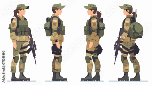 Female soldier flat vector isolated on white background