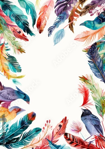 Colorful feathers. Watercolor bird feather from wing isolated.