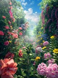 A vibrant garden bursting with colorful blooms representing abundance.