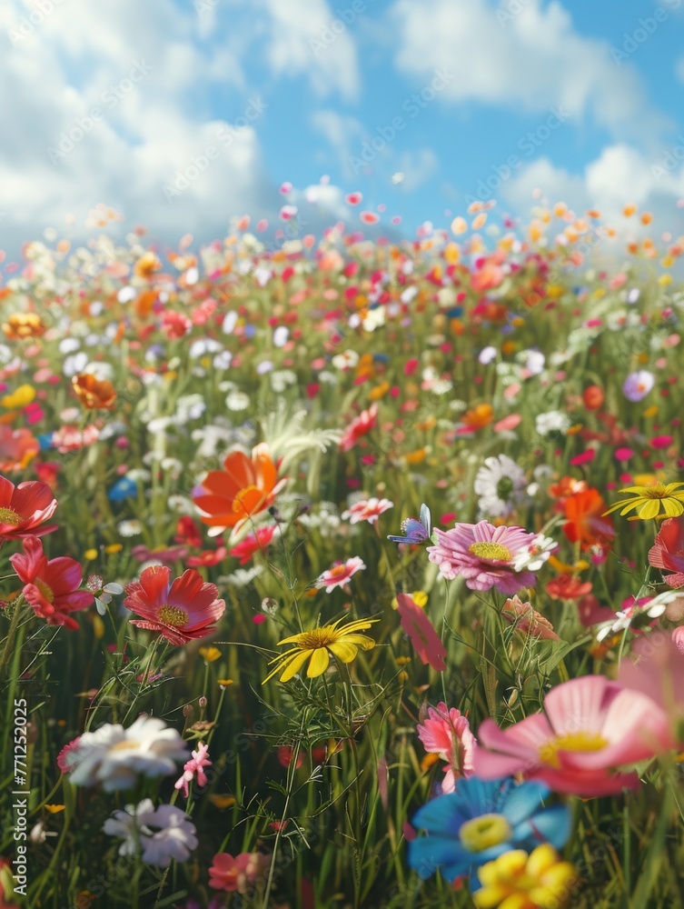 Obraz premium Field of Swaying Flowers - Nature's Dance in the Breeze - Serene Garden Scene.