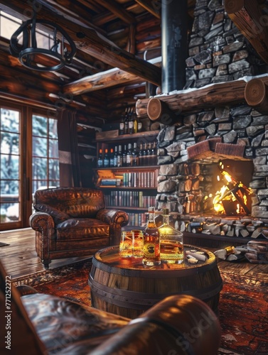 A Cozy Fireside Chat in a Rustic Lodge - Business Meeting Retreat Concept