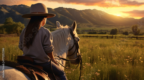 A 4K HDR family horseback riding adventure in a picturesque countryside, with kids and parents exploring scenic trails.