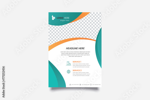 modern creative clean business flyer design template for advertising company promotion growth. orange color gradient vector abstract flat corporate flyer design illustration . a4 half free unique. photo