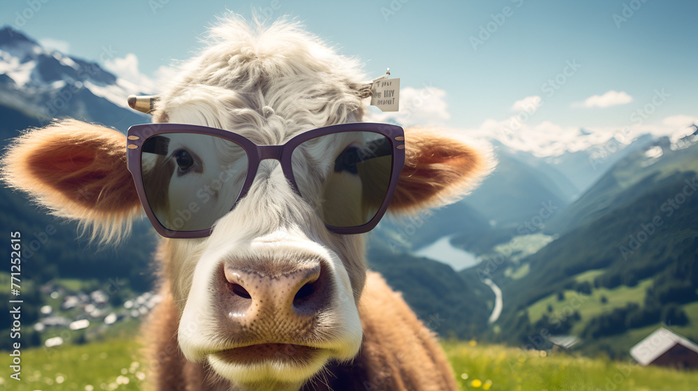 Funny cow with sunglasses 