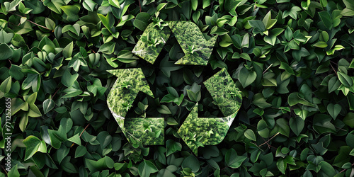 Recycling and ecology symbol made from spring flowers on green studio background. Ecology ecological problems issues save the earth solutions renewable energy concept 