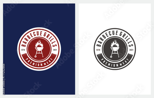 BBQ Grill Barbecue with Smoke logo vector illustration