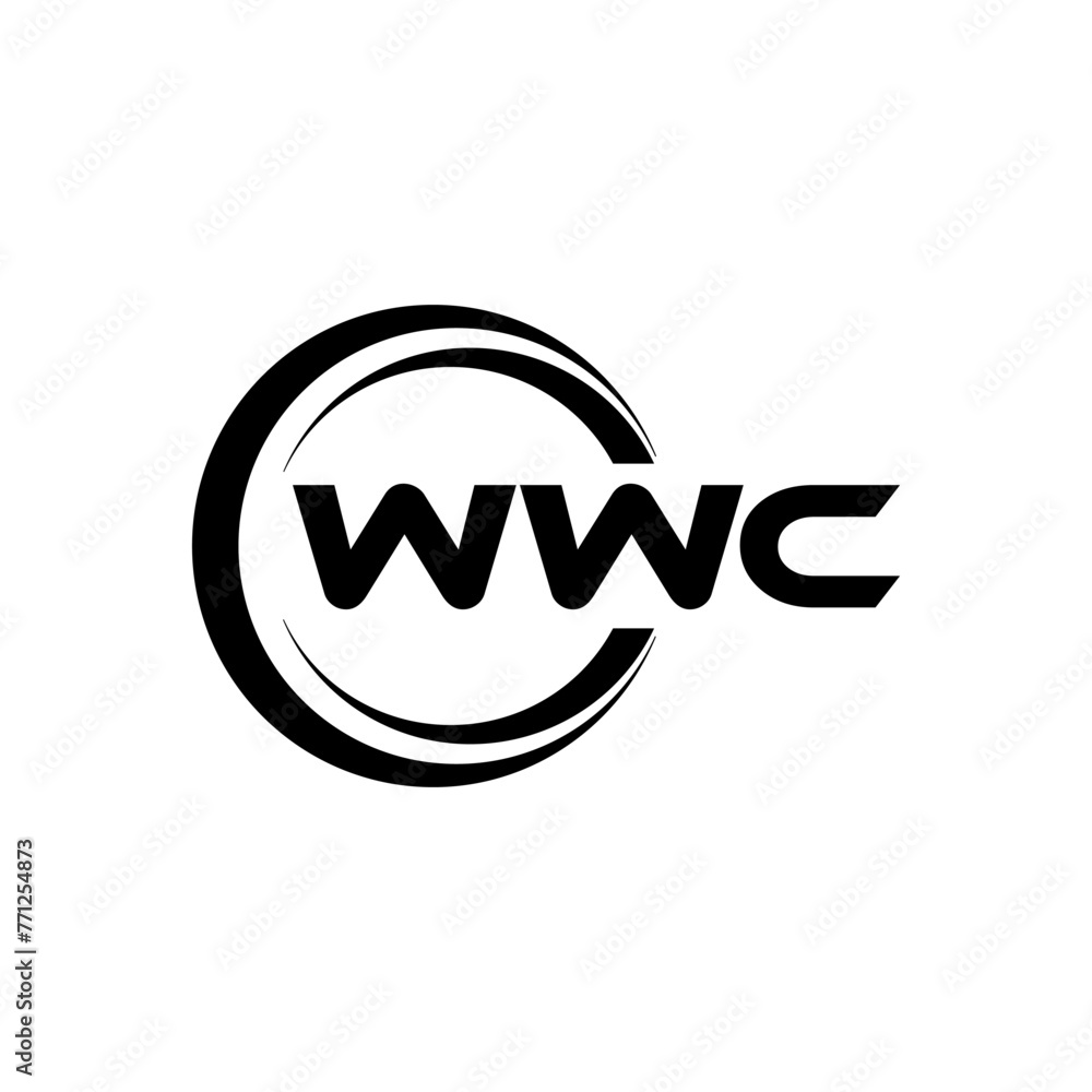 WWC letter logo design with white background in illustrator, cube logo, vector logo, modern alphabet font overlap style. calligraphy designs for logo, Poster, Invitation, etc.