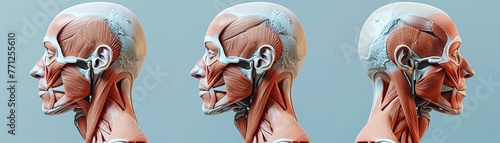 Anatomical render of face muscles during expressions, detailed cross section, expressive anatomy photo