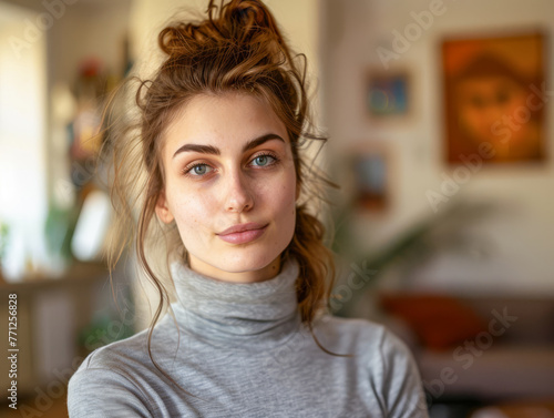 Young woman portrait posing for the camera at her home