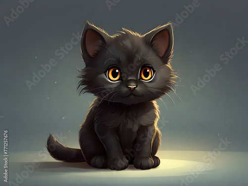 A Captivating Illustration of a Cute Cartoon Black Cat, Set Against a Tranquil multiple color Background, Radiating Timeless Charm and Whimsicality