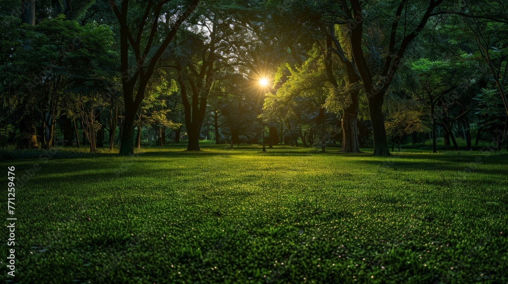 Obraz premium Sun Shining Through Trees in Park