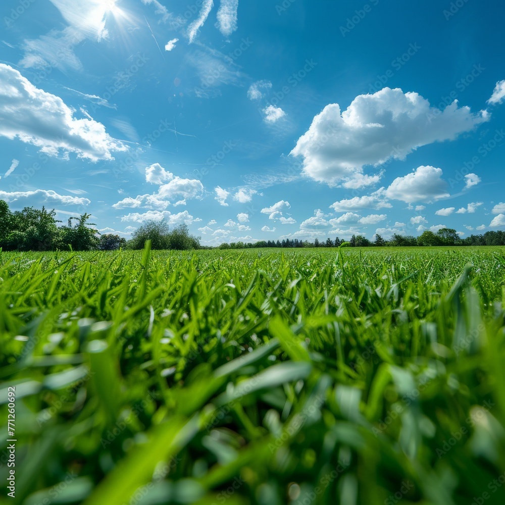 Green Grass Field Under Blue Sky With Clouds Green Grass Field Under Blue Sky With Clouds