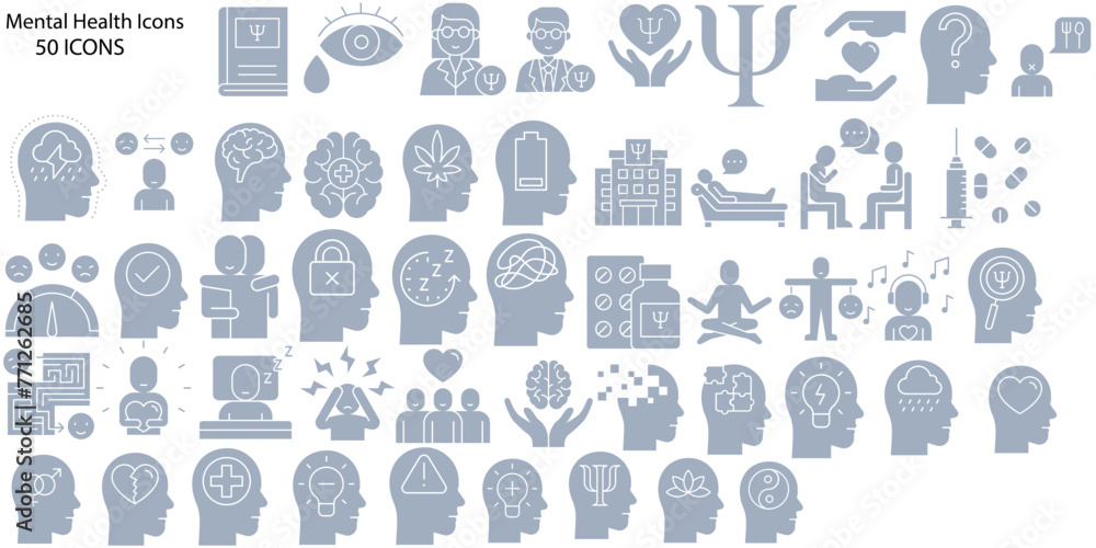 Psychology, brain activity and head related concepts thin line icon set Psychology, brain activity and head related concepts thin line icon set