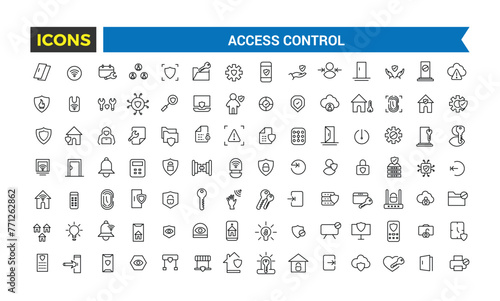Set Of Access Control Icons Related To Home Security, House Protection, Smart House, Outline Icon Collection. Vector illustration.