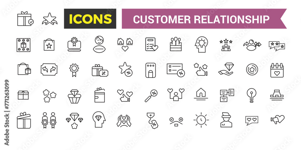 Customer relationship management software vector icons with editable stroke. Vector relationship management editable stroke. Vector illustration.