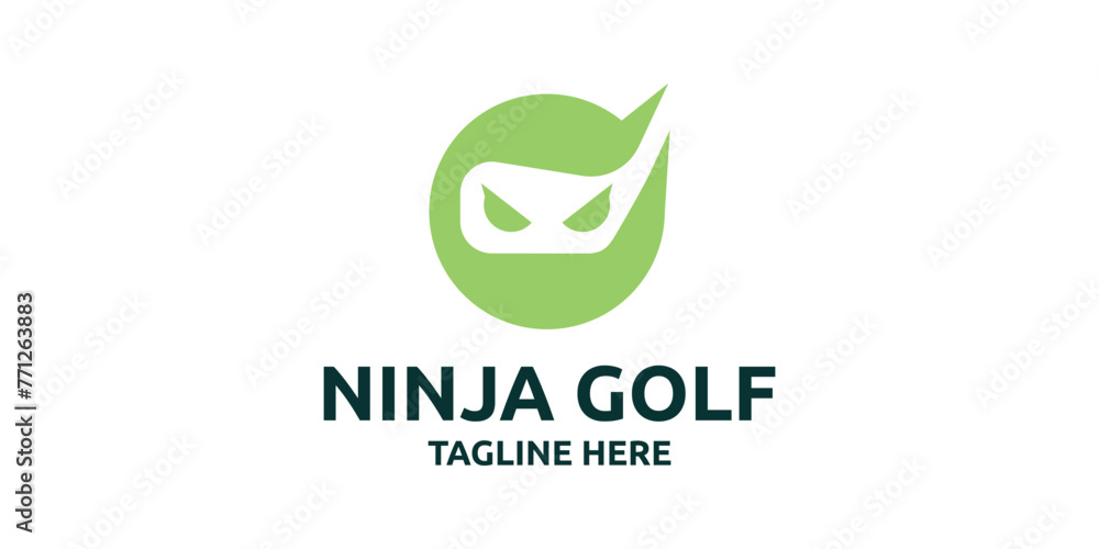 creative ninja logo design, golf, golf club, negative space, logo design template, symbol, icon, vector, creative idea.