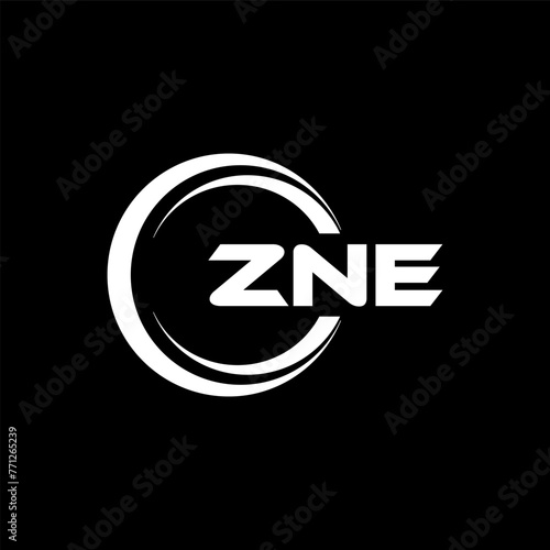 ZNE letter logo design with black background in illustrator, cube logo, vector logo, modern alphabet font overlap style. calligraphy designs for logo, Poster, Invitation, etc. photo
